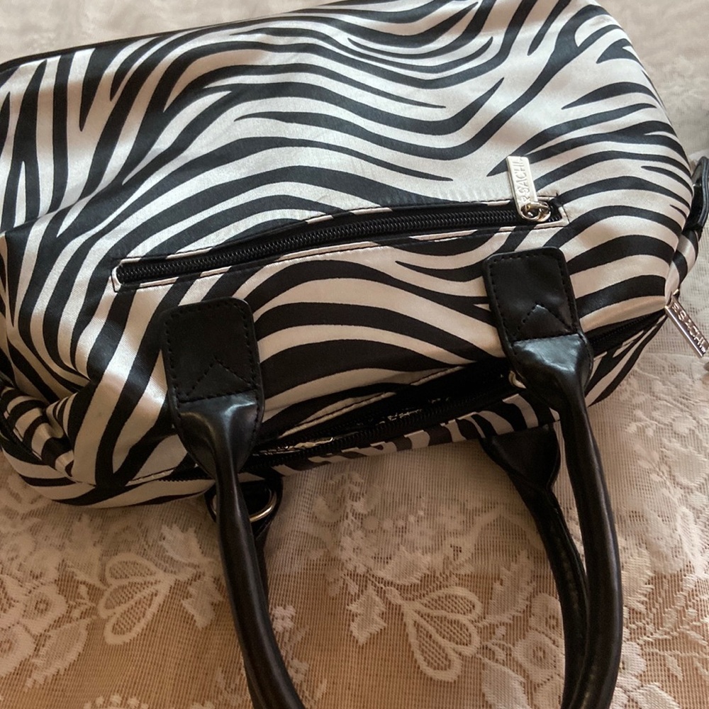 Sachi insulated tote - 13 by 9.  Black and White zebra.